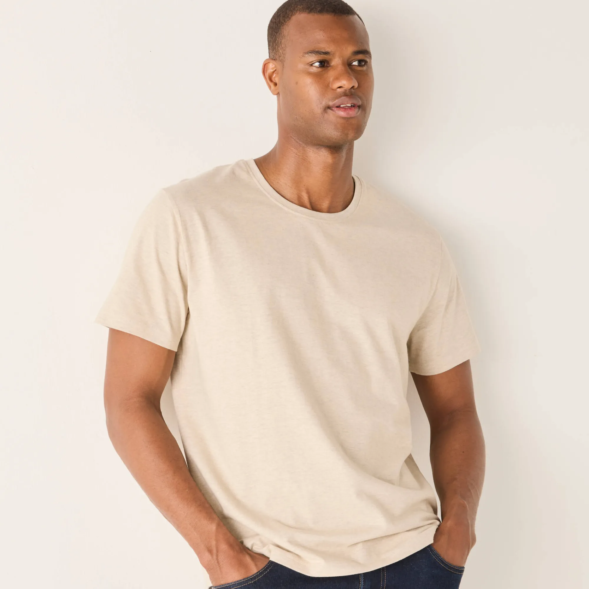 T-Shirt, Hemd En Polo<Blancheporte T-shirt met ronde hals en korte mouwen - set van 3 aqua + groen + chiné beige