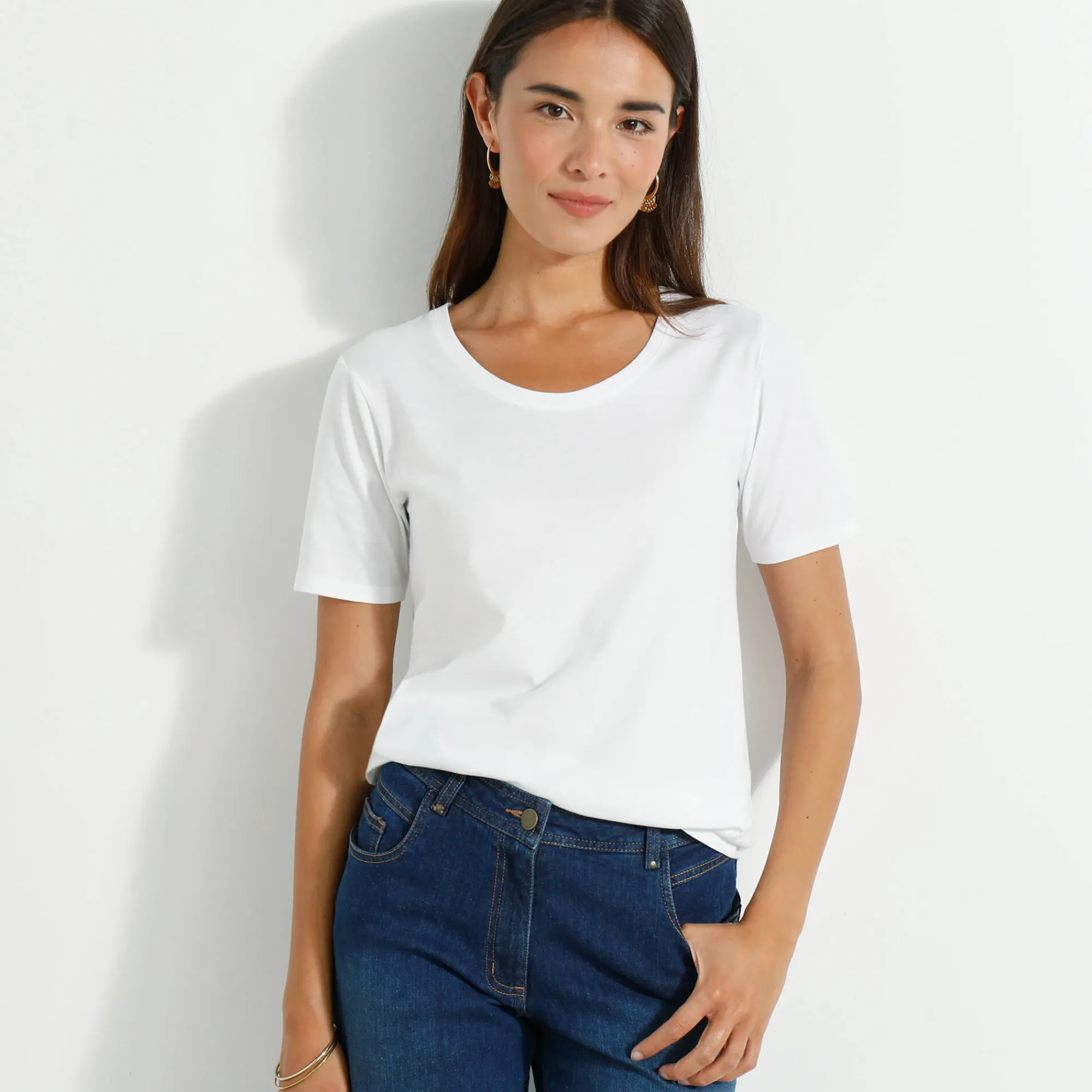 T-Shirt En Topje<Blancheporte T-shirt met ronde hals en korte mouwen wit