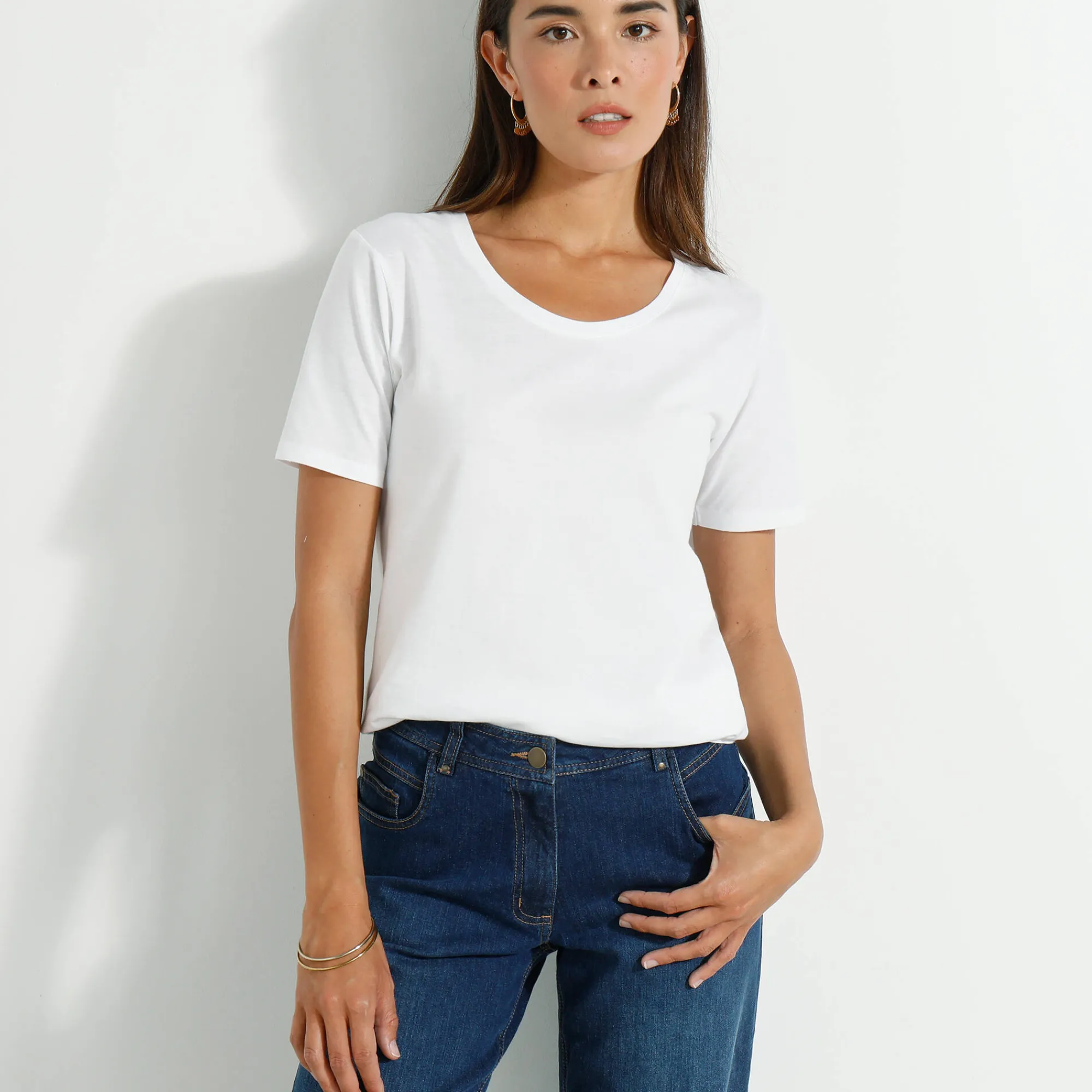 T-Shirt En Topje<Blancheporte T-shirt met ronde hals en korte mouwen wit