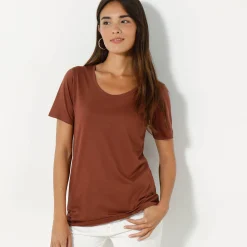 T-Shirt En Topje<Blancheporte T-shirt met ronde hals en korte mouwen chocolade