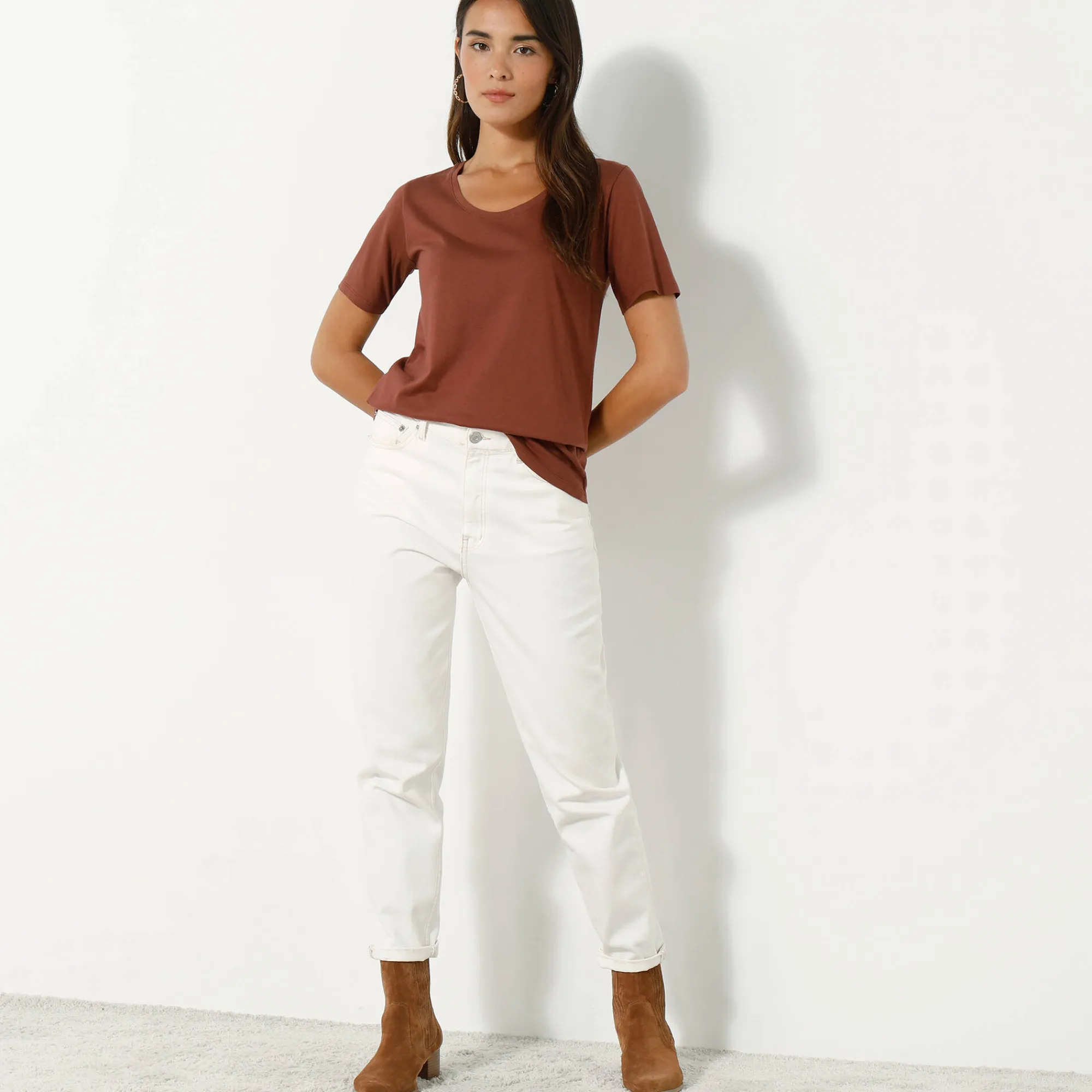 T-Shirt En Topje<Blancheporte T-shirt met ronde hals en korte mouwen chocolade