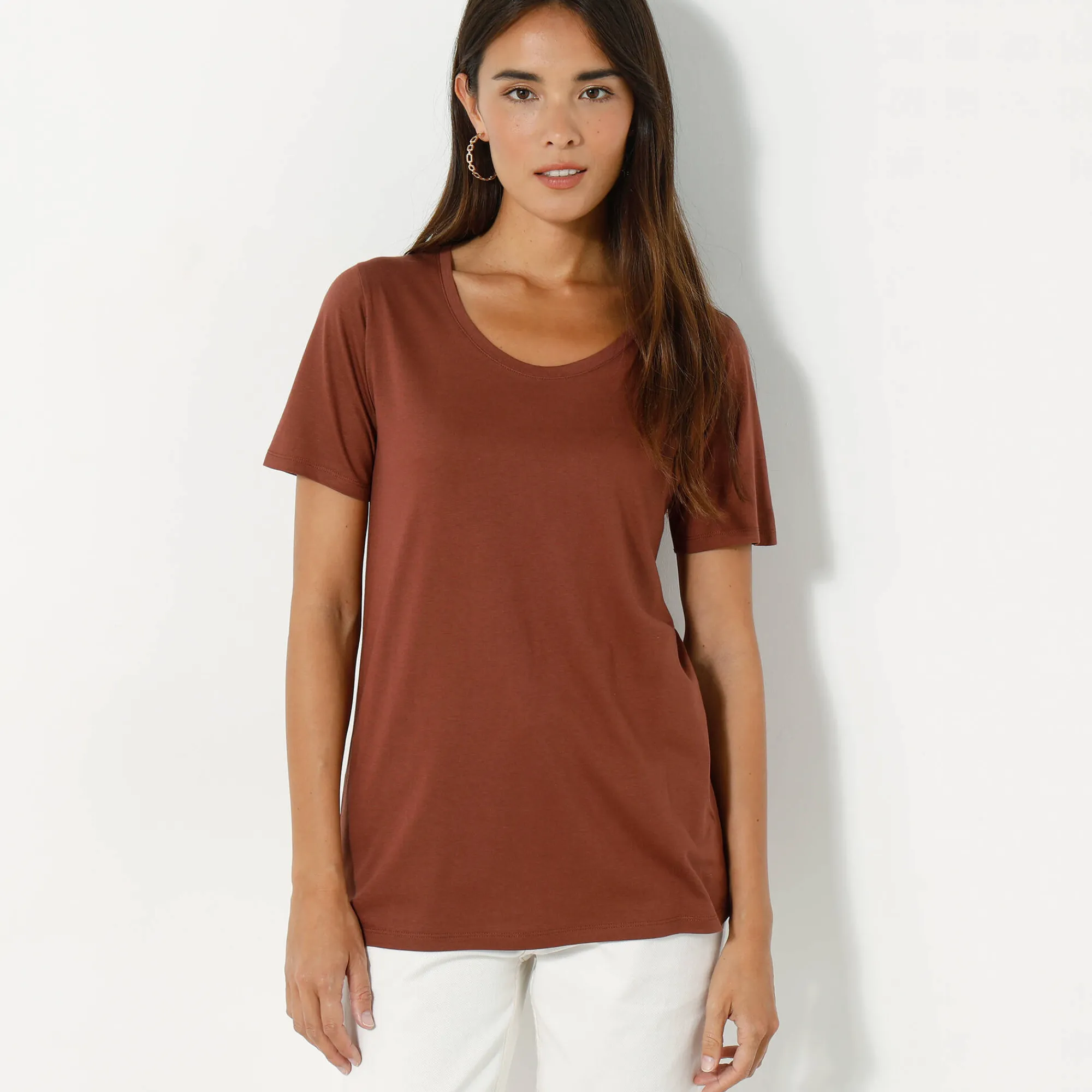 T-Shirt En Topje<Blancheporte T-shirt met ronde hals en korte mouwen chocolade