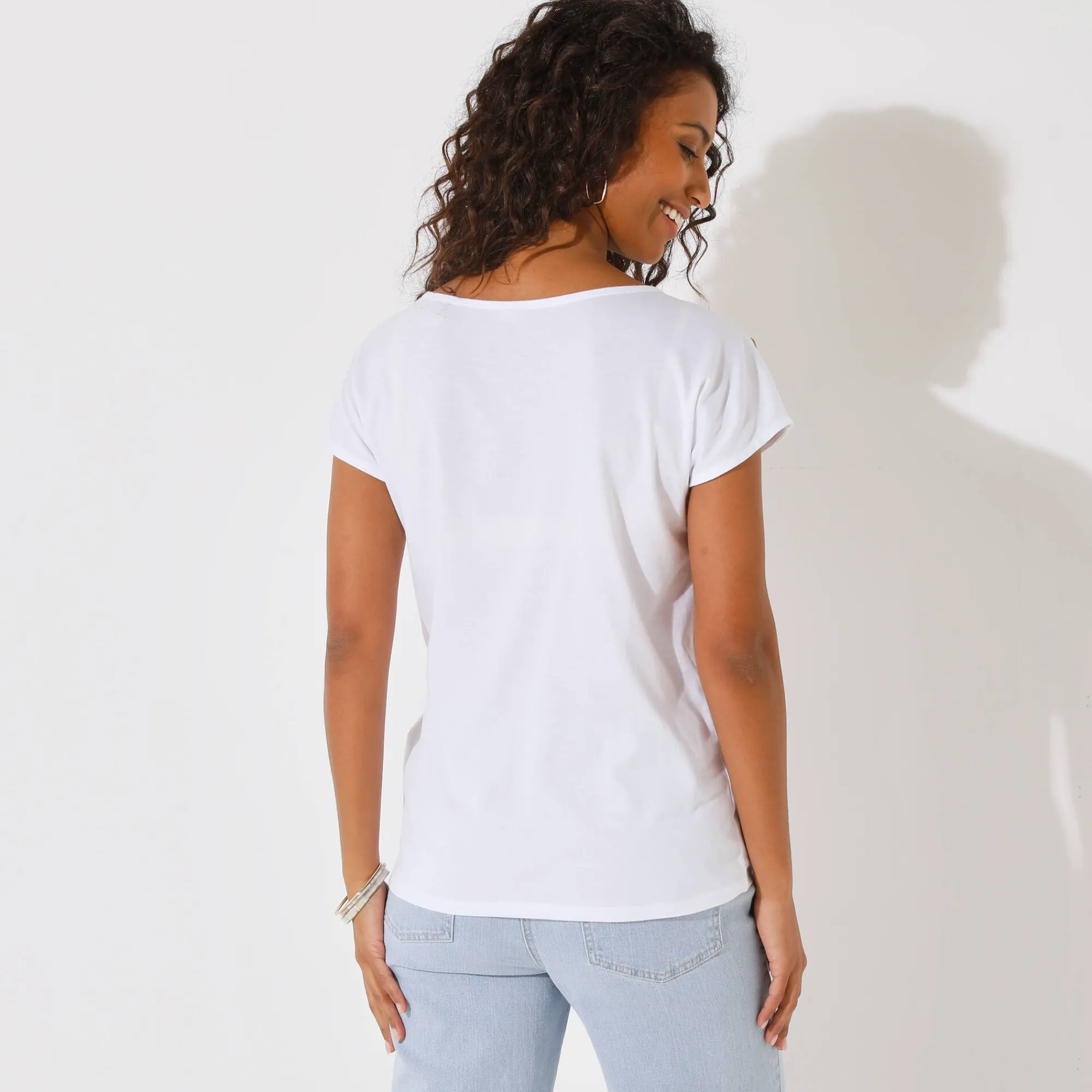 T-Shirt En Topje<Blancheporte T-shirt met ronde hals, goudkleurige vlinderprint wit