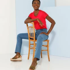 T-Shirt En Topje<Blancheporte T-shirt met ronde hals in kant framboos