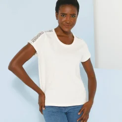 T-Shirt En Topje<Blancheporte T-shirt met ronde hals in kant ecru