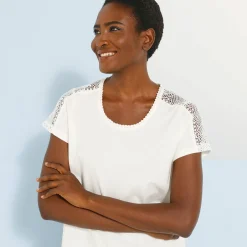 T-Shirt En Topje<Blancheporte T-shirt met ronde hals in kant ecru