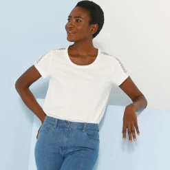 T-Shirt En Topje<Blancheporte T-shirt met ronde hals in kant ecru