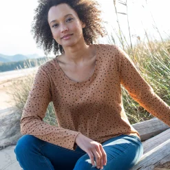 T-Shirt En Topje<Blancheporte T-shirt met stippenprint in biokatoen(**) hazelnootbruin