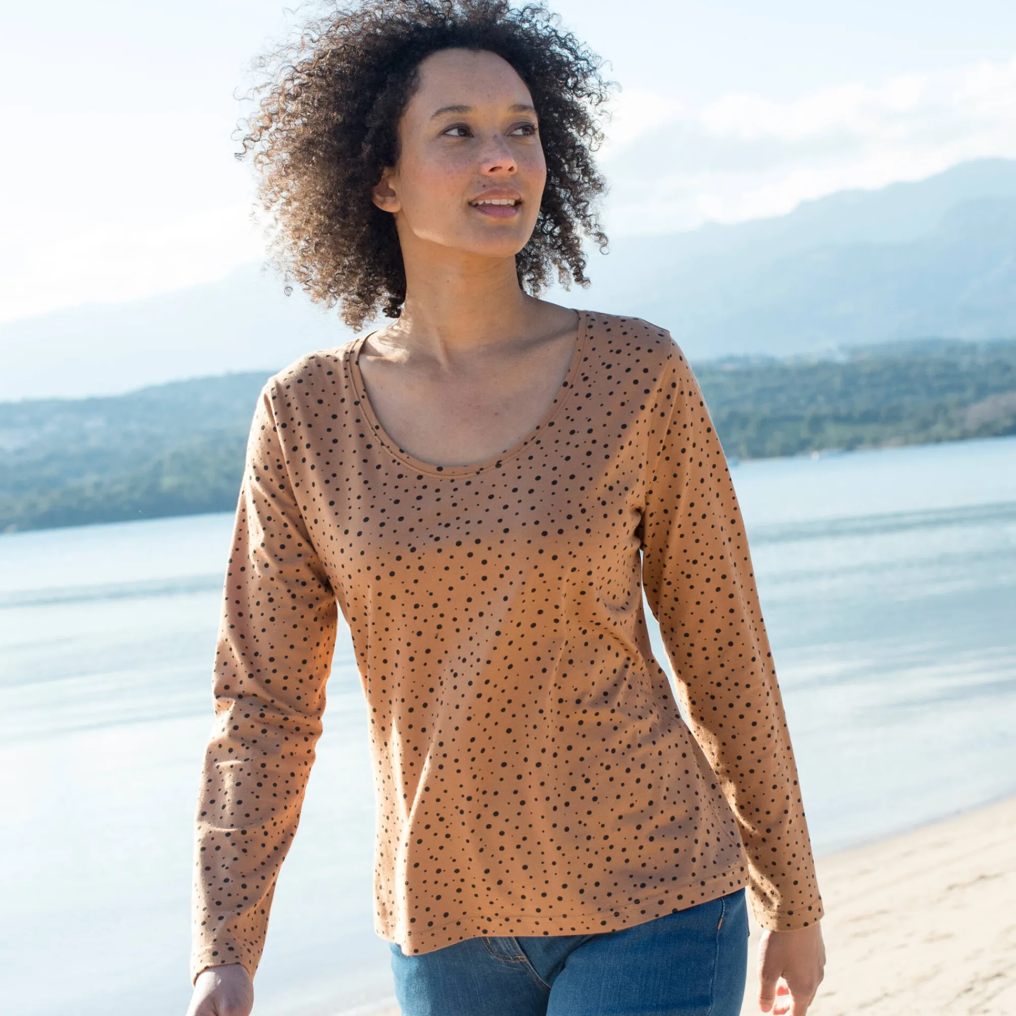 T-Shirt En Topje<Blancheporte T-shirt met stippenprint in biokatoen(**) hazelnootbruin