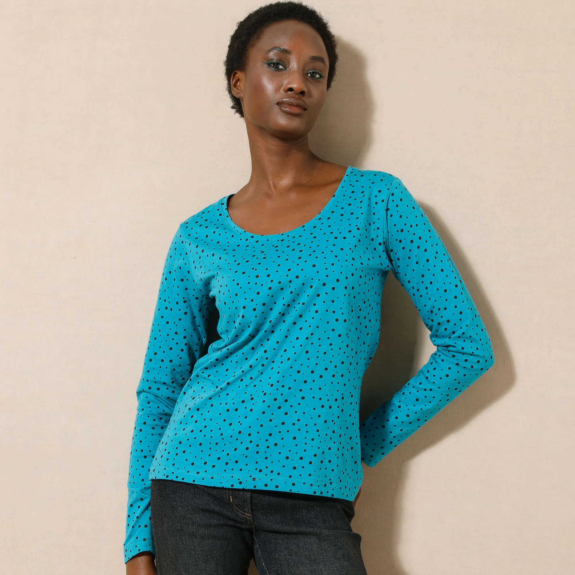 T-Shirt En Topje<Blancheporte T-shirt met stippenprint in biokatoen(**) petroleumblauw