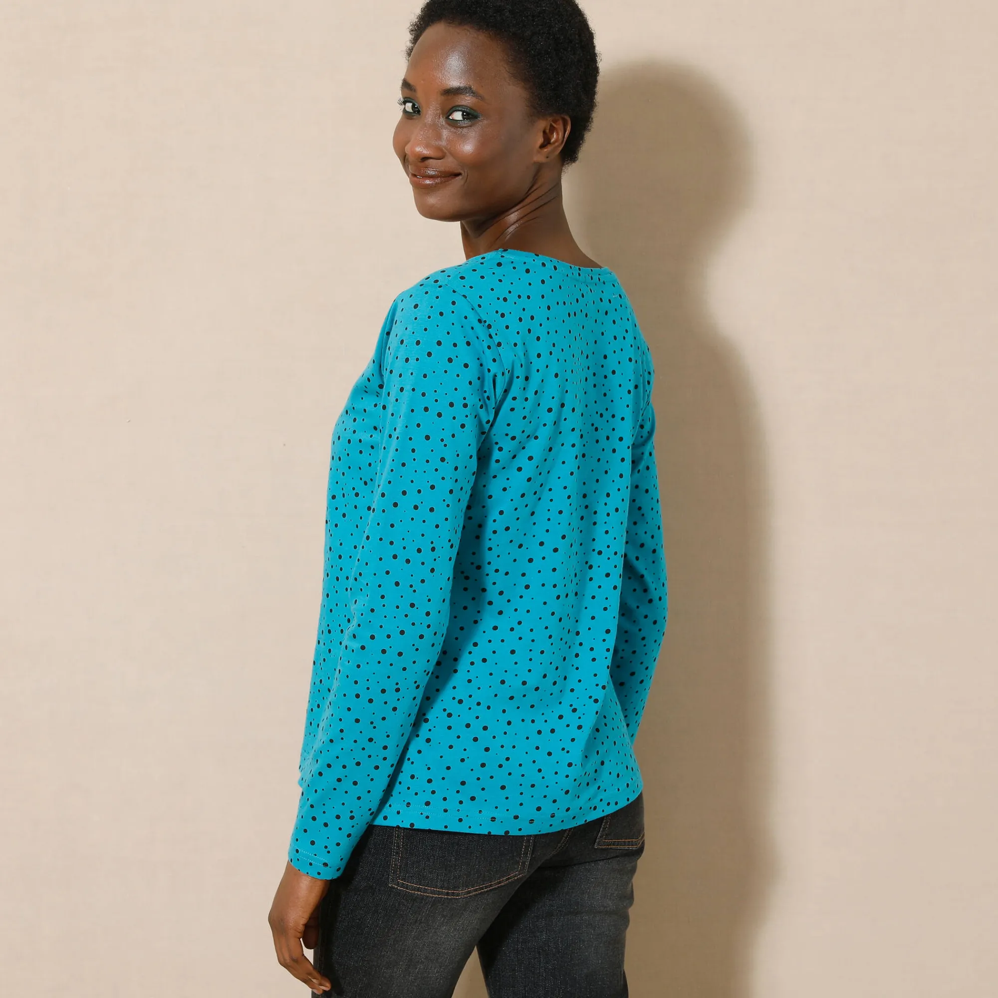 T-Shirt En Topje<Blancheporte T-shirt met stippenprint in biokatoen(**) petroleumblauw