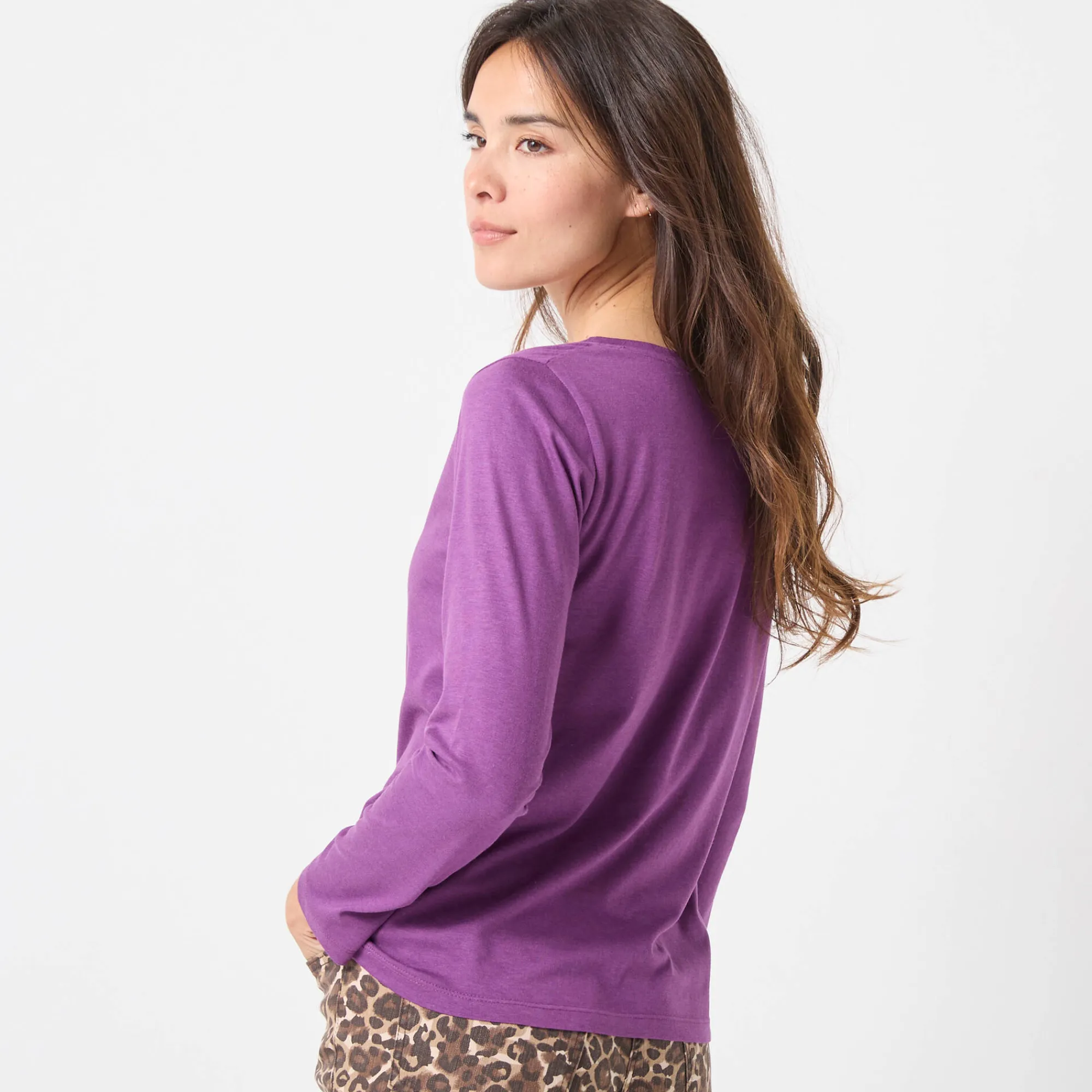 T-Shirt En Topje<Blancheporte T-shirt met Tunesische hals en lange mouwen paars