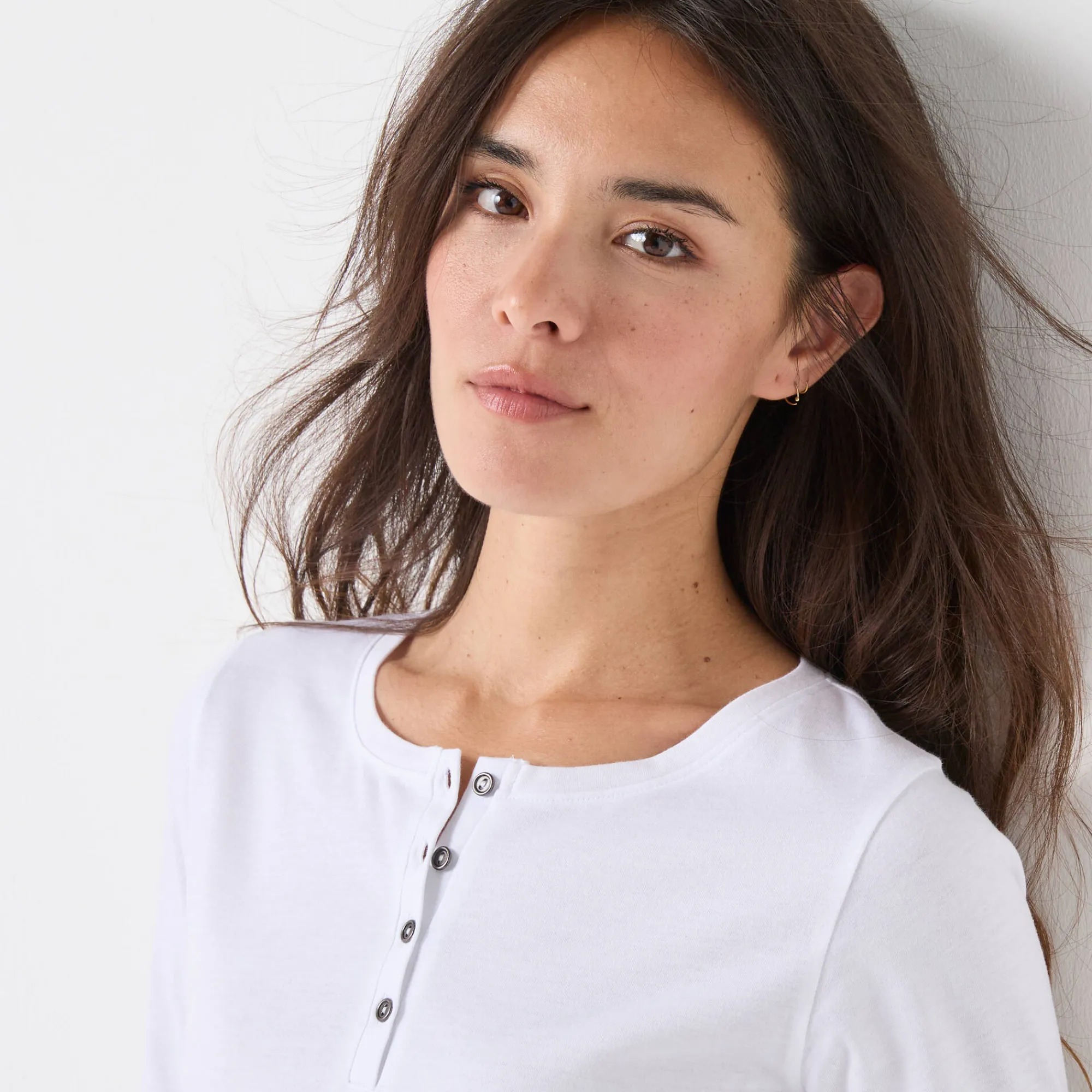 T-Shirt En Topje<Blancheporte T-shirt met Tunesische hals en lange mouwen wit