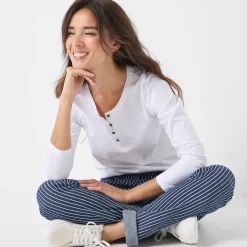 T-Shirt En Topje<Blancheporte T-shirt met Tunesische hals en lange mouwen wit