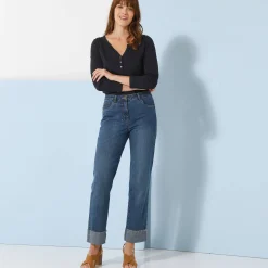 T-Shirt En Topje<Blancheporte T-shirt met Tunesische hals en lange mouwen, effen marine
