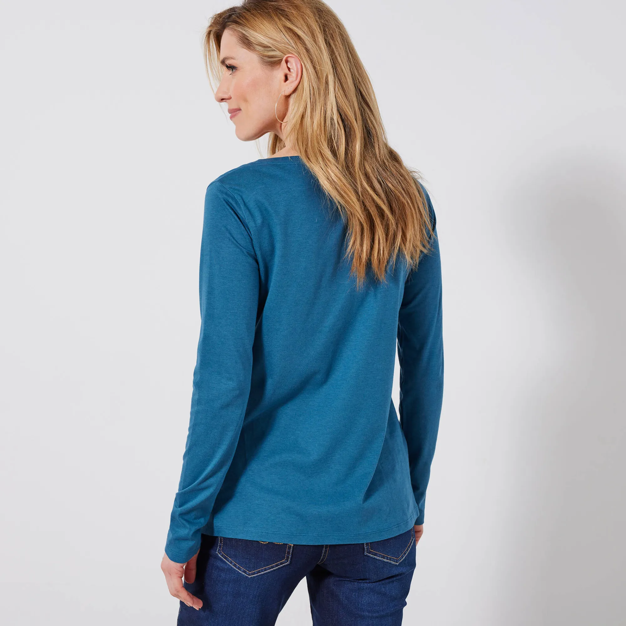 T-Shirt En Topje<Blancheporte T-shirt met Tunesische hals en lange mouwen Pruisisch blauw