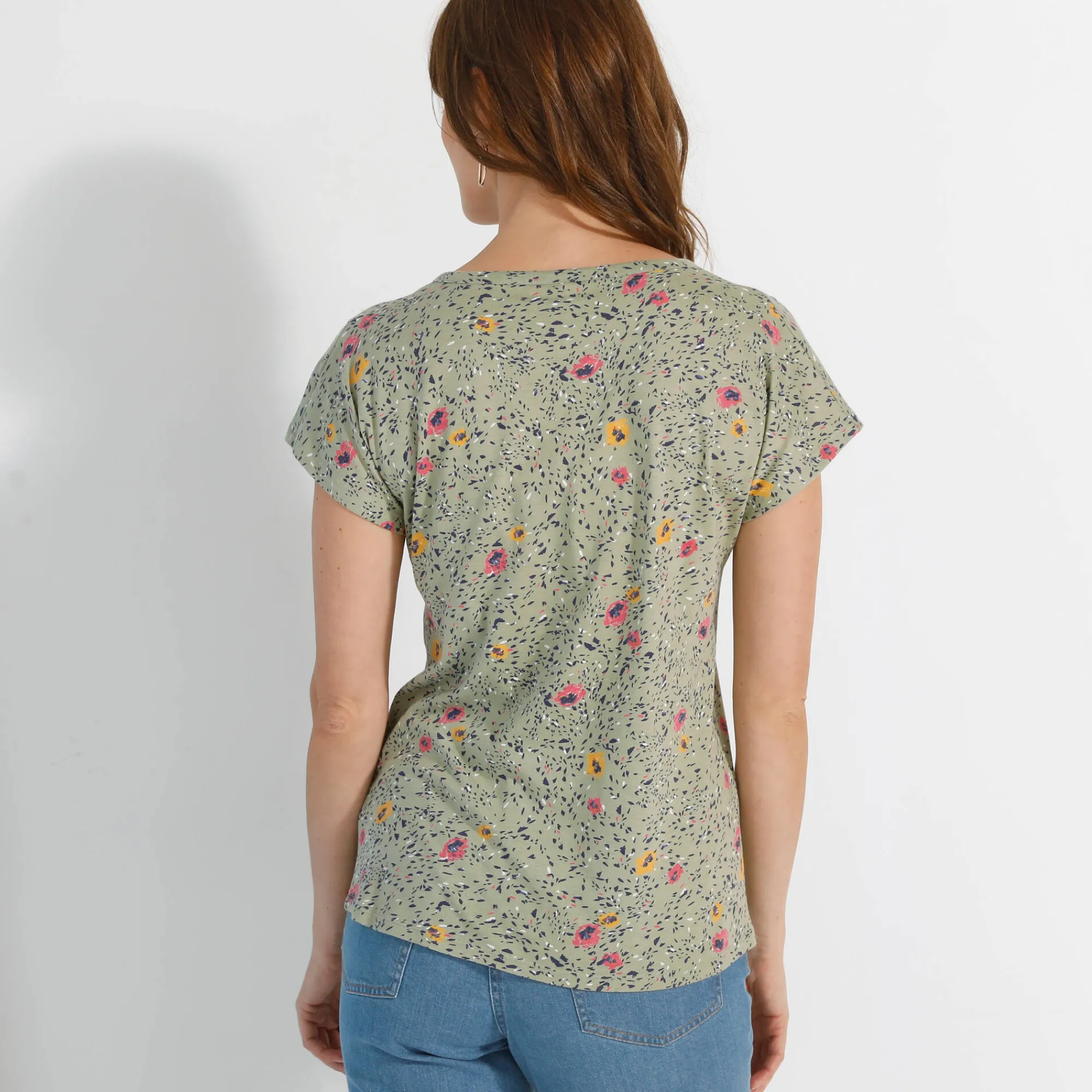T-Shirt En Topje<Blancheporte T-shirt met Tunesische hals en korte mouwen, bedrukt kaki
