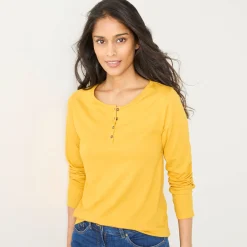T-Shirt En Topje<Blancheporte T-shirt met Tunesische hals en lange mouwen kerrie