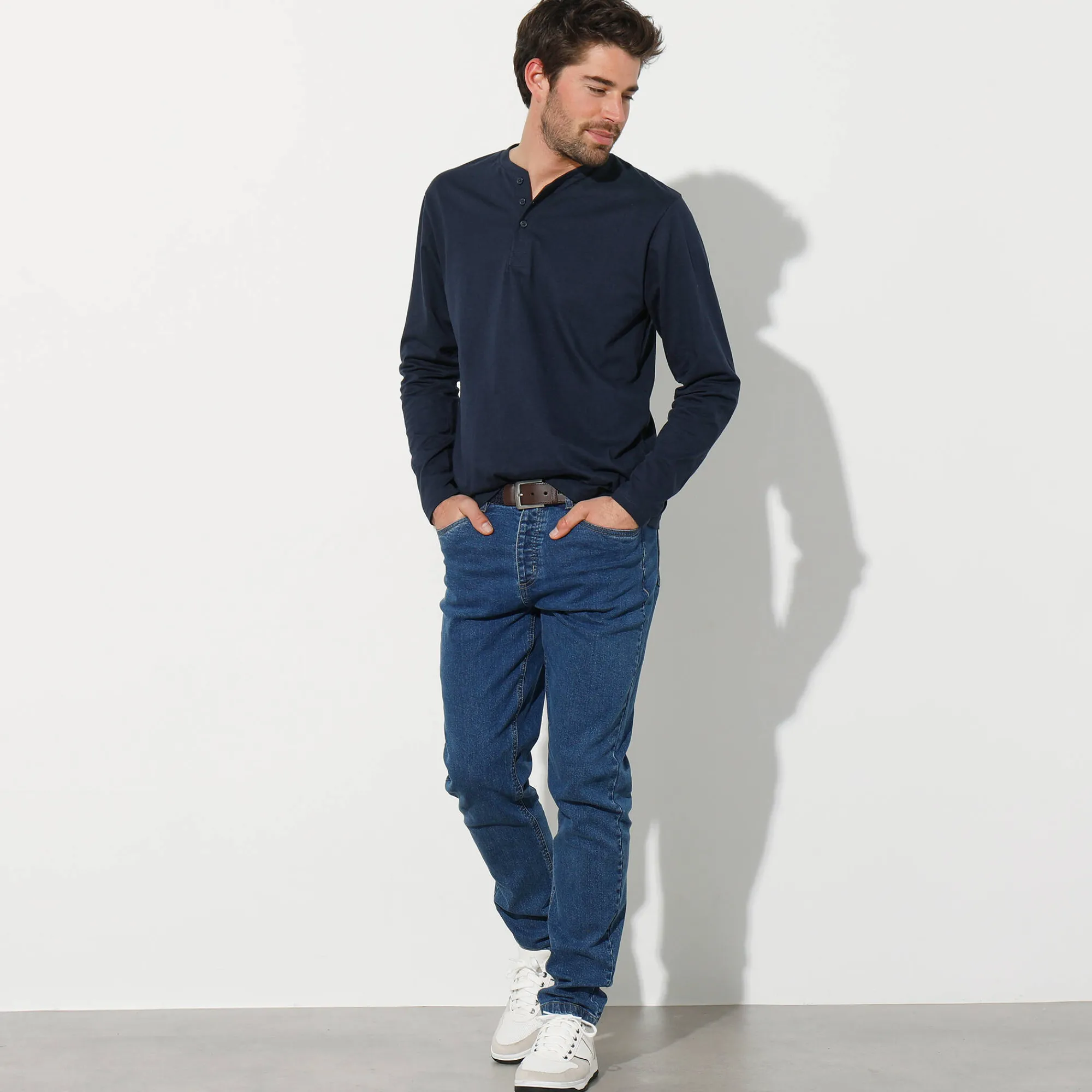 T-Shirt, Hemd En Polo<Blancheporte T-shirt met Tunesische hals en lange mouwen marine