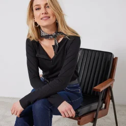 T-Shirt En Topje<Blancheporte T-shirt met Tunesische hals en lange mouwen zwart