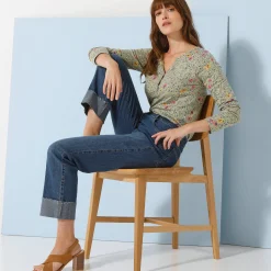 T-Shirt En Topje<Blancheporte T-shirt met Tunesische hals en lange mouwen, bedrukt kaki