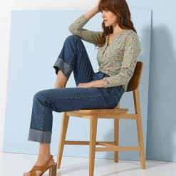 T-Shirt En Topje<Blancheporte T-shirt met Tunesische hals en lange mouwen, bedrukt kaki