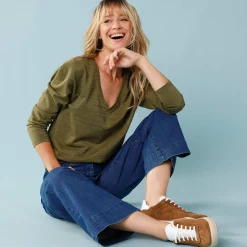 T-Shirt En Topje<Blancheporte T-shirt met V-hals en glansdraad, kleine lengtes groen