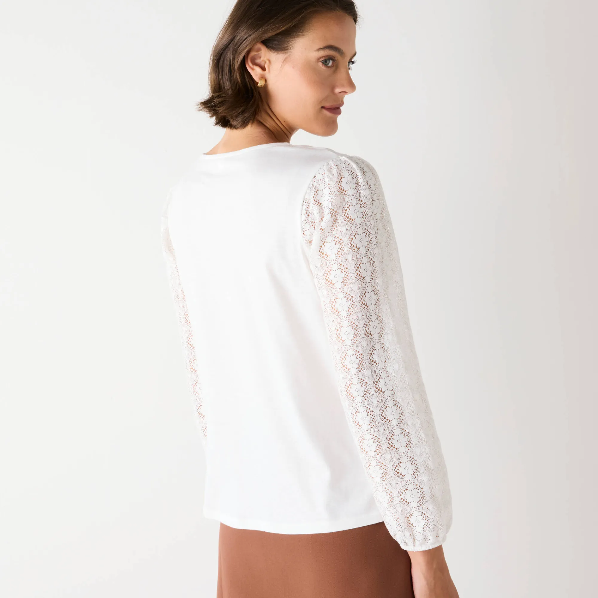 Feestoutfits Dames|T-Shirt En Topje<Blancheporte T-shirt met V-hals en kanten mouwen ecru
