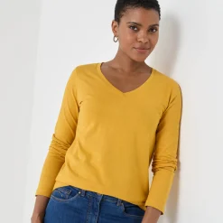 T-Shirt En Topje<Blancheporte T-shirt met V-hals en lange mouwen kerrie
