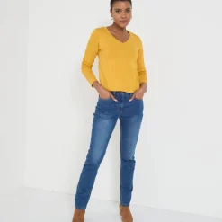 T-Shirt En Topje<Blancheporte T-shirt met V-hals en lange mouwen kerrie