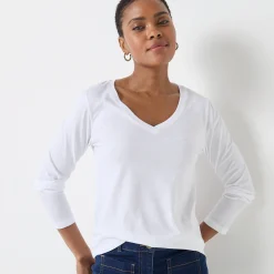 T-Shirt En Topje<Blancheporte T-shirt met V-hals en lange mouwen wit
