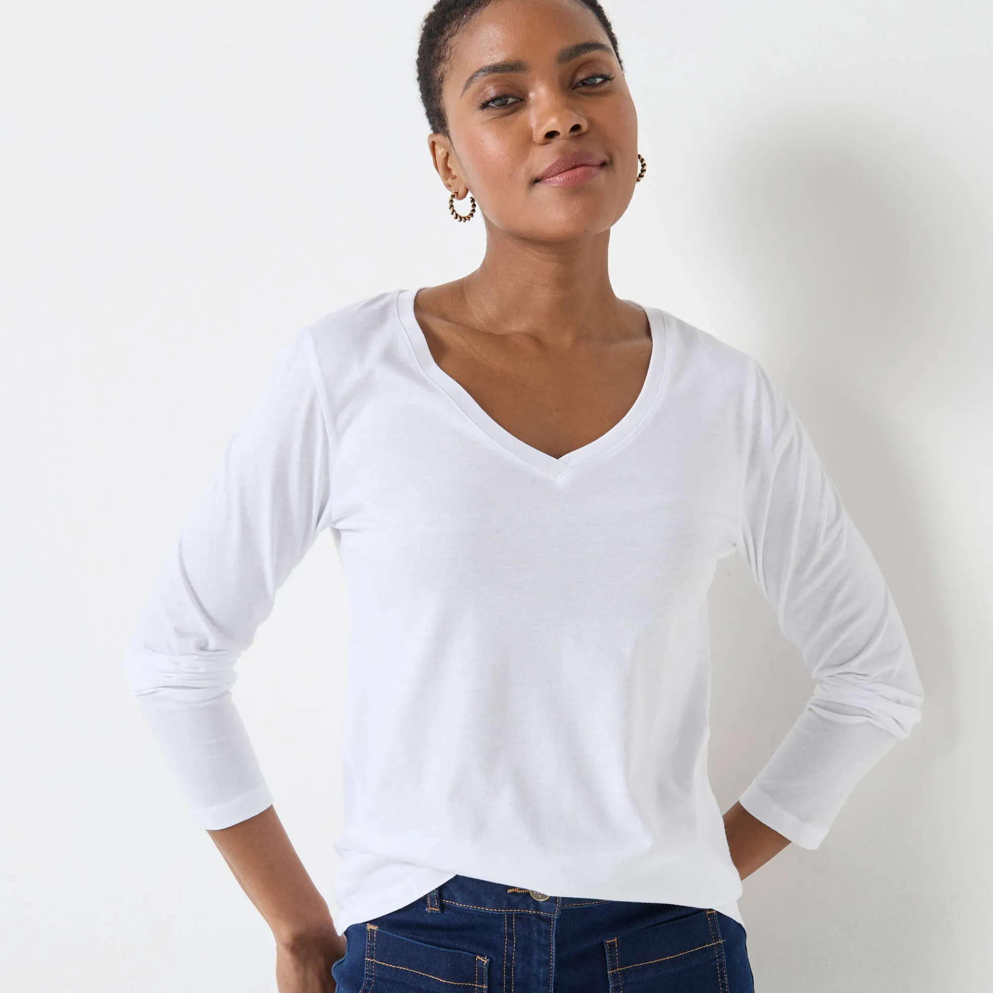 T-Shirt En Topje<Blancheporte T-shirt met V-hals en lange mouwen wit