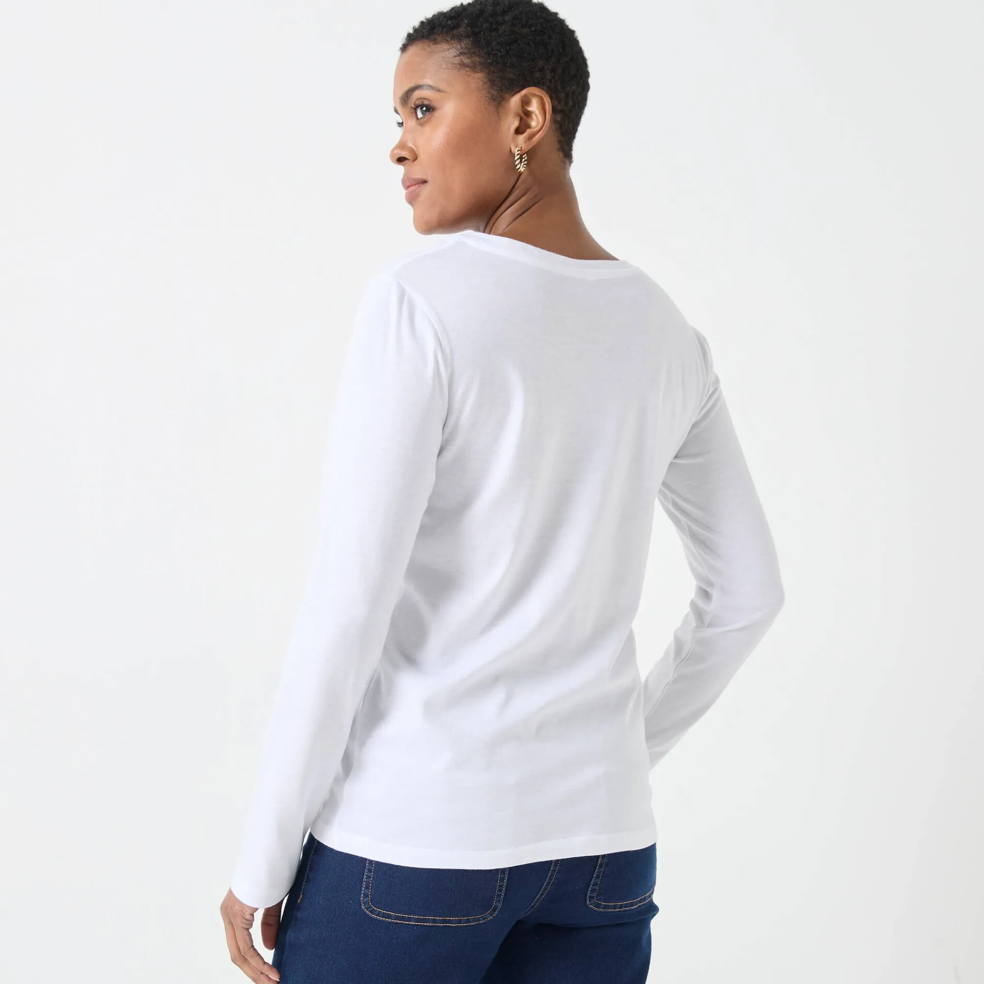 T-Shirt En Topje<Blancheporte T-shirt met V-hals en lange mouwen wit