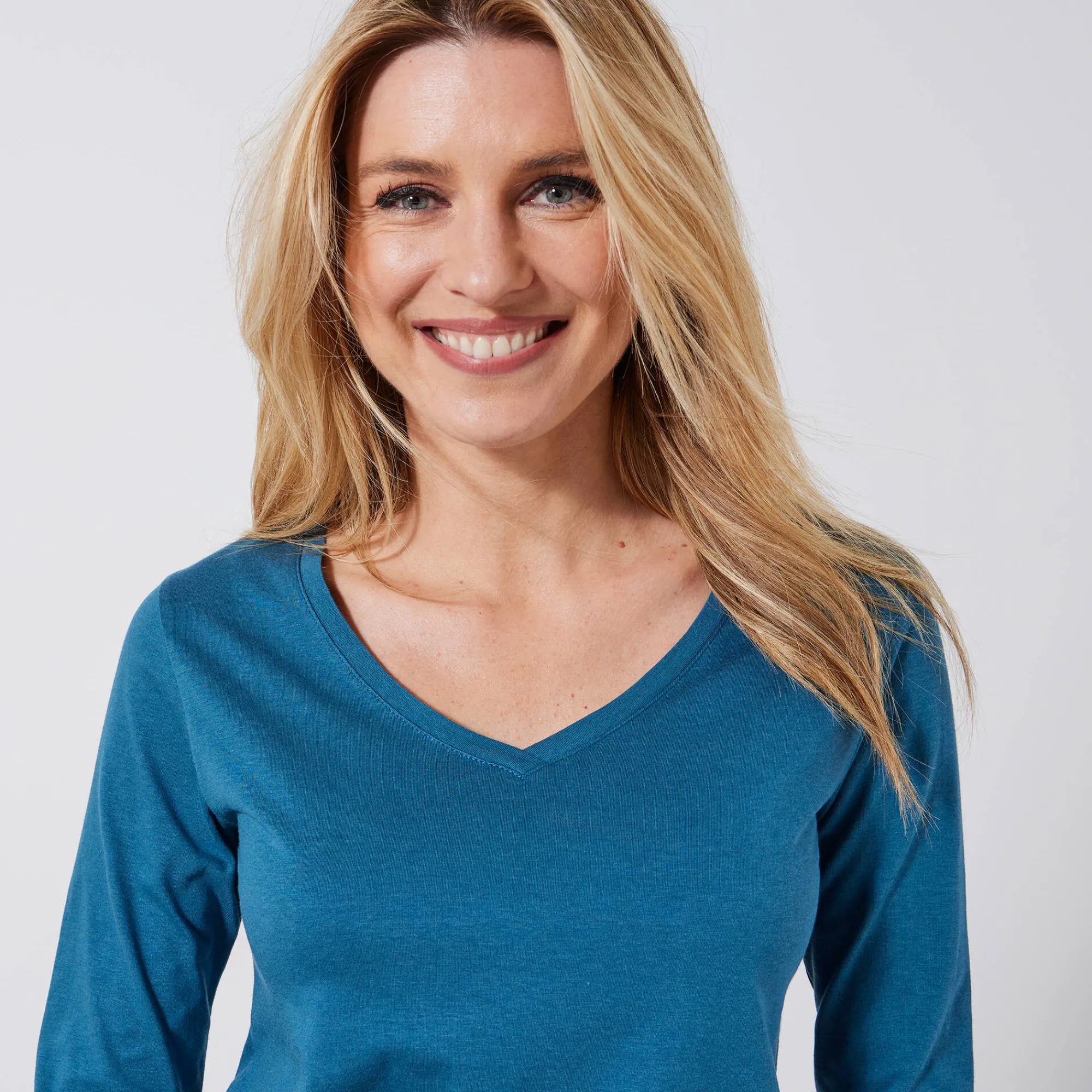 T-Shirt En Topje<Blancheporte T-shirt met V-hals en lange mouwen Pruisisch blauw