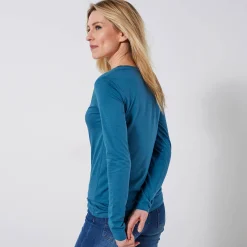 T-Shirt En Topje<Blancheporte T-shirt met V-hals en lange mouwen Pruisisch blauw