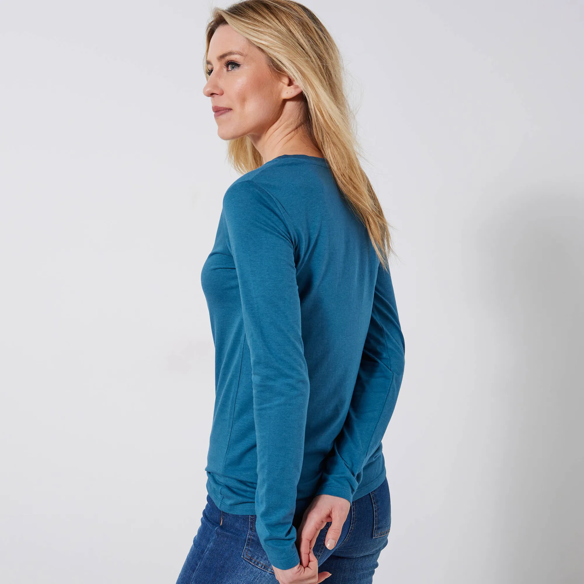 T-Shirt En Topje<Blancheporte T-shirt met V-hals en lange mouwen Pruisisch blauw