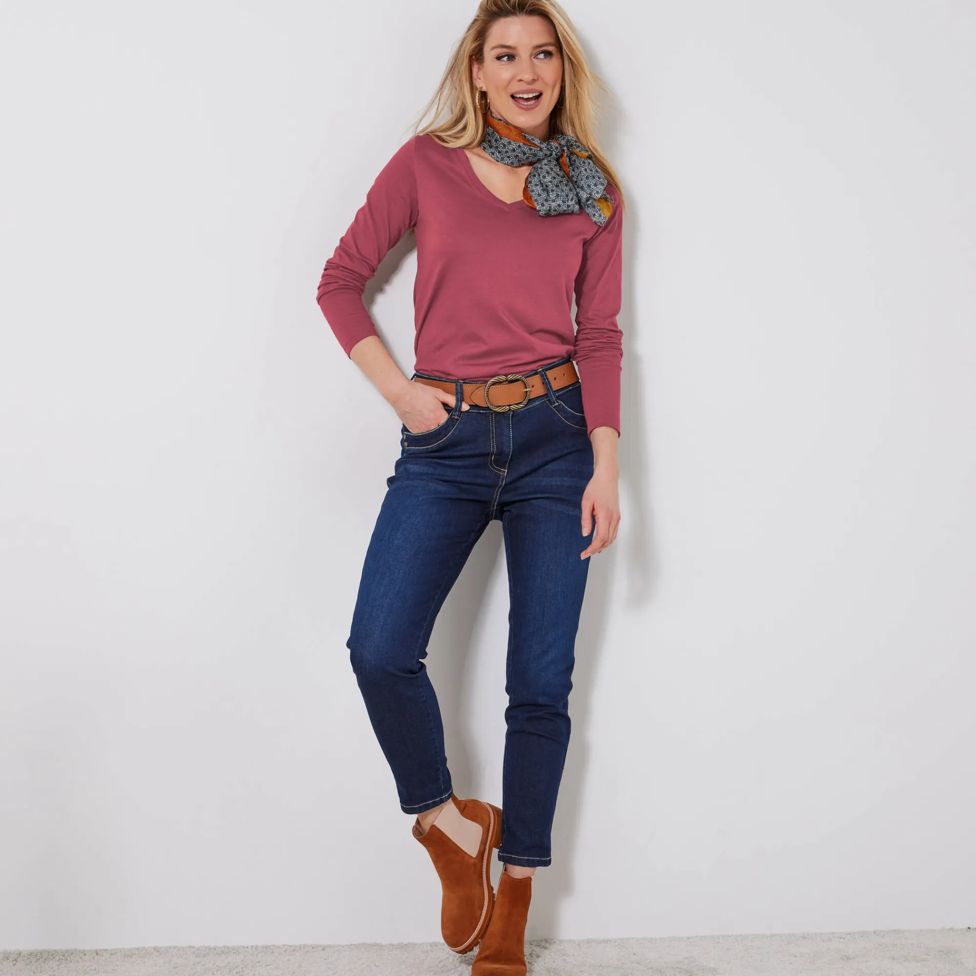 T-Shirt En Topje<Blancheporte T-shirt met V-hals en lange mouwen grijsvioline