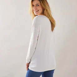 T-Shirt En Topje<Blancheporte T-shirt met V-hals en lange mouwen, kant wit