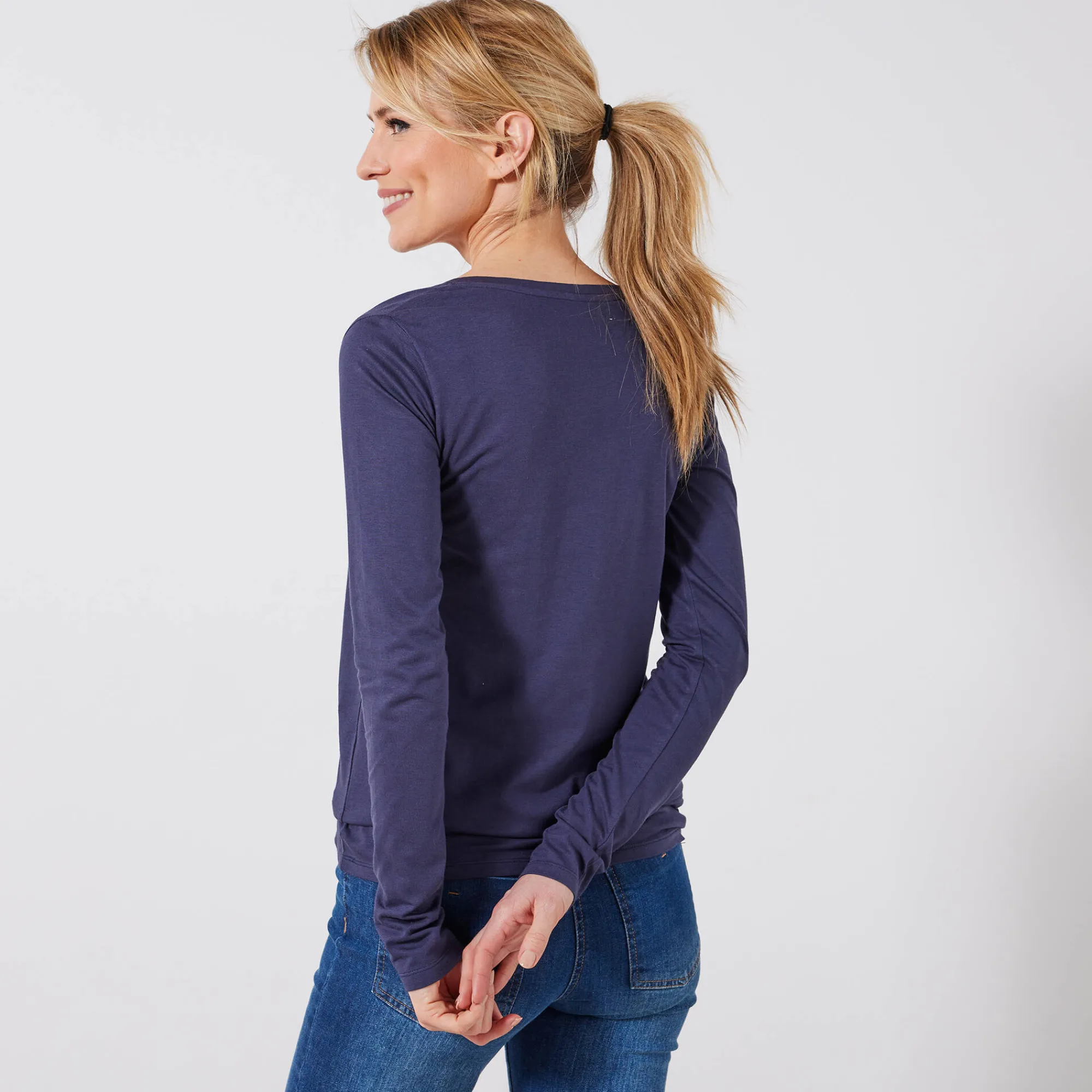 T-Shirt En Topje<Blancheporte T-shirt met V-hals en lange mouwen marine