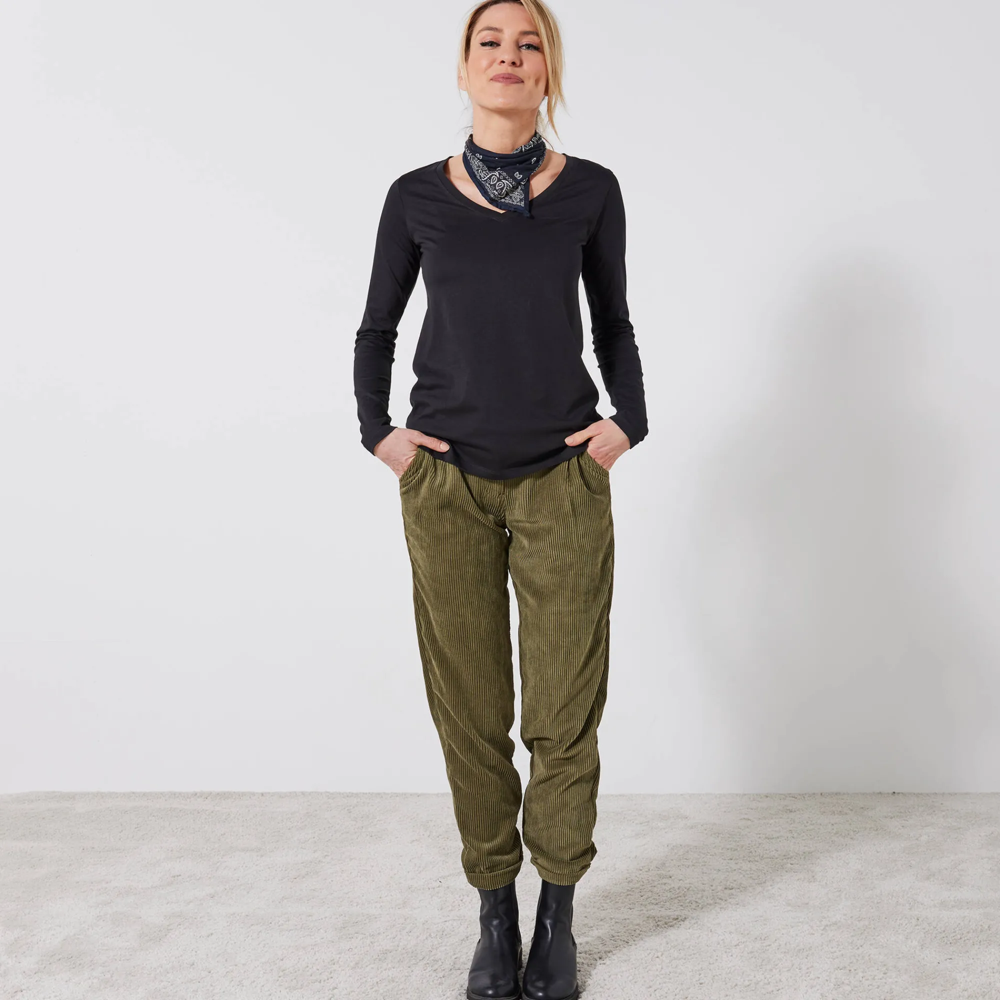 T-Shirt En Topje<Blancheporte T-shirt met V-hals en lange mouwen zwart