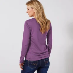 T-Shirt En Topje<Blancheporte T-shirt met V-hals en lange mouwen paars