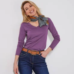T-Shirt En Topje<Blancheporte T-shirt met V-hals en lange mouwen paars