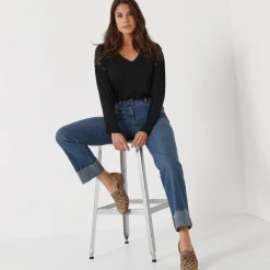 T-Shirt En Topje<Blancheporte T-shirt met V-hals en lange mouwen in kant zwart