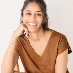 T-Shirt En Topje<Blancheporte T-shirt met V-hals, glanzend fantasietricot hazelnootbruin