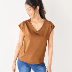 T-Shirt En Topje<Blancheporte T-shirt met V-hals, glanzend fantasietricot hazelnootbruin