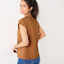 T-Shirt En Topje<Blancheporte T-shirt met V-hals, glanzend fantasietricot hazelnootbruin