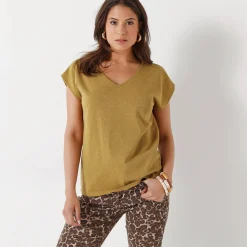 T-Shirt En Topje<Blancheporte T-shirt met V-hals, glanzend fantasietricot bronskleur