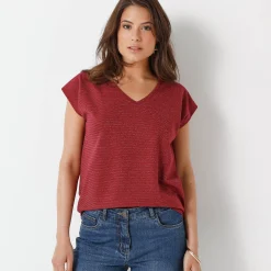 T-Shirt En Topje<Blancheporte T-shirt met V-hals, glanzend fantasietricot bordeaux