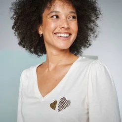 T-Shirt En Topje<Blancheporte T-shirt met V-hals, hartjesprint ecru