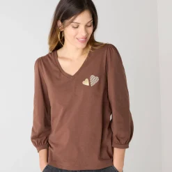 T-Shirt En Topje<Blancheporte T-shirt met V-hals, hartjesprint chocolade